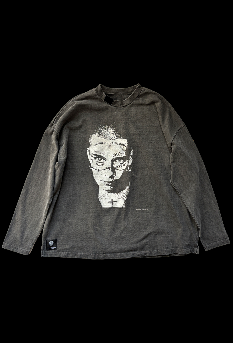 【NEW】FACE TATOO PRINT MOCK NECK LONGSLEEVE T-SHIRTS