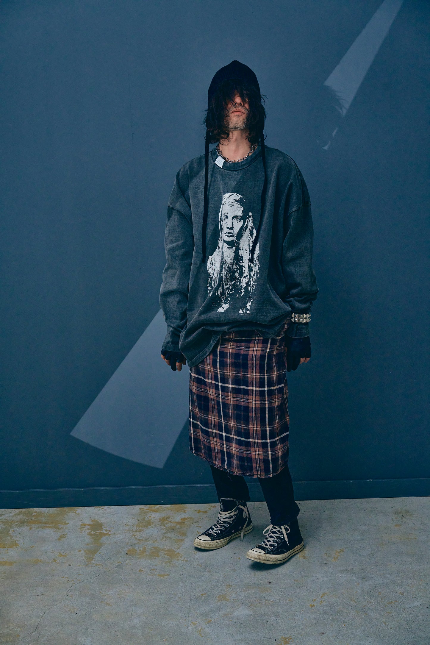 【NEW】FACE TATOO PRINT MOCK NECK LONGSLEEVE T-SHIRTS